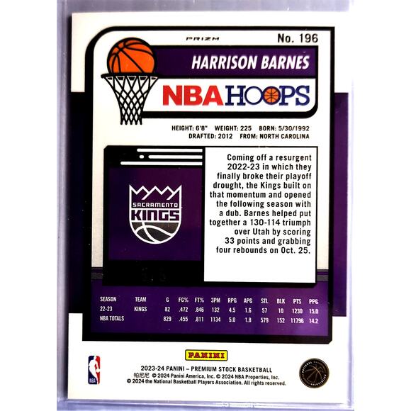 2023-24 NBA Hoops Premium Stock HARRISON BARNES Green Disco Prizm Parallel 5/5 - Picture 2 of 3